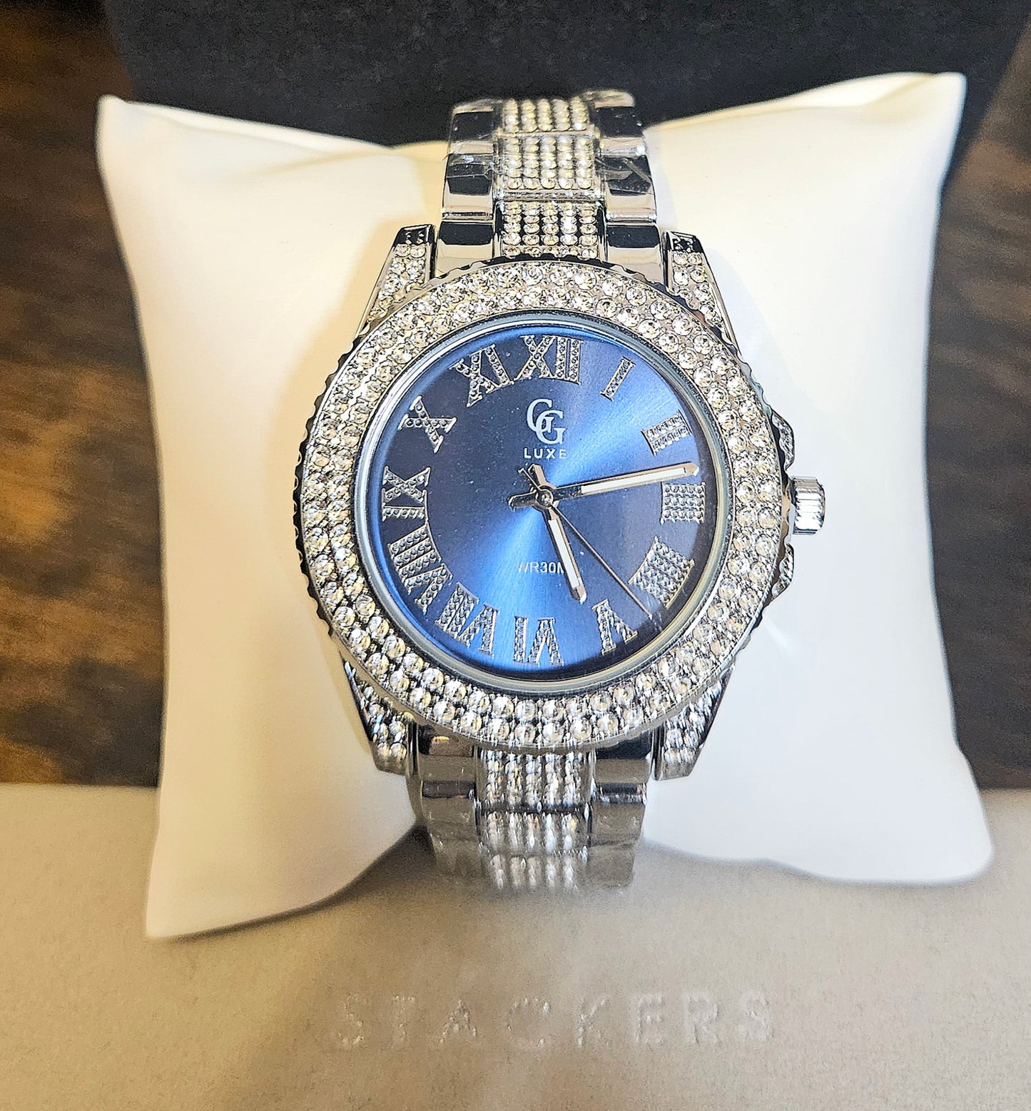 Montre argent strass bleue