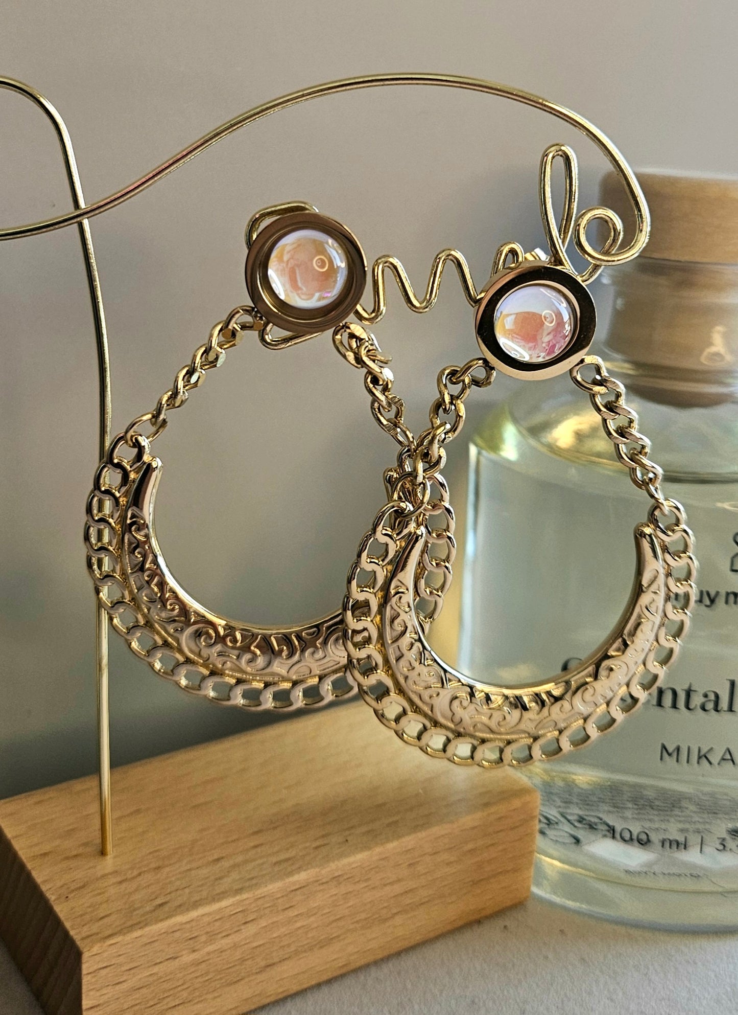 Boucles d'oreilles créoles pierre de lune