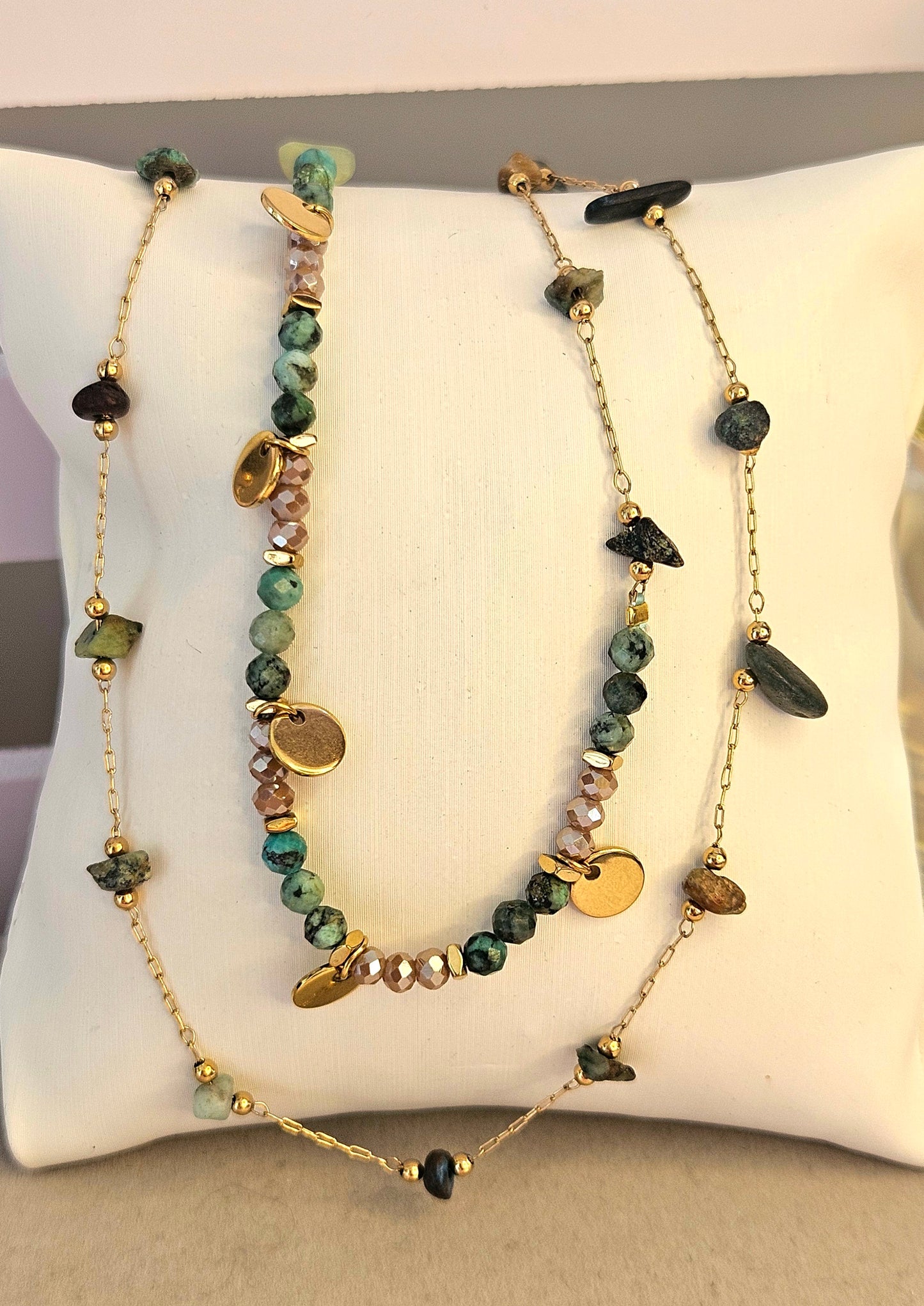 Collier double turquoise et pampilles