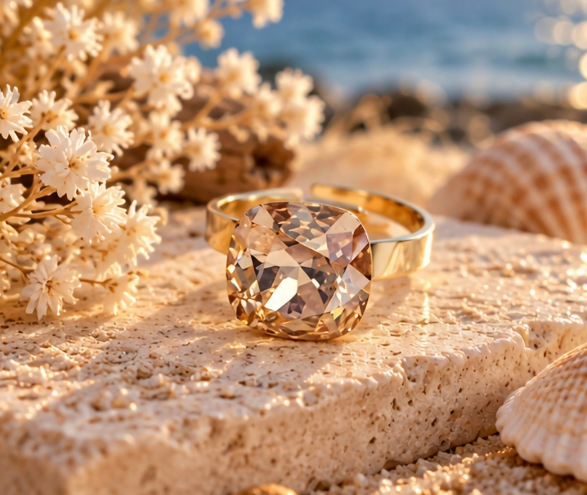 Bague carre champagne swarovski