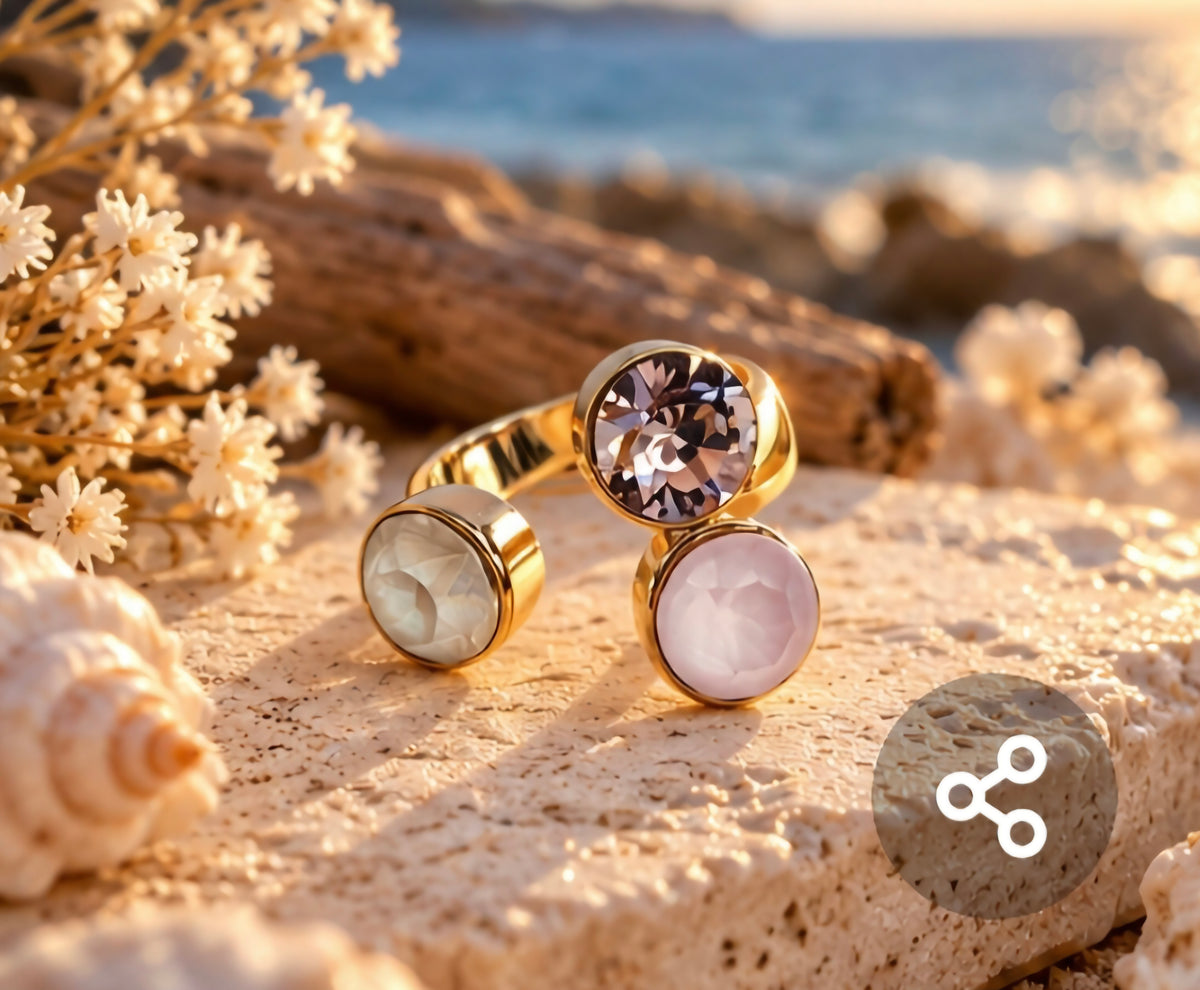 Bague 3 cristaux roses swarovski