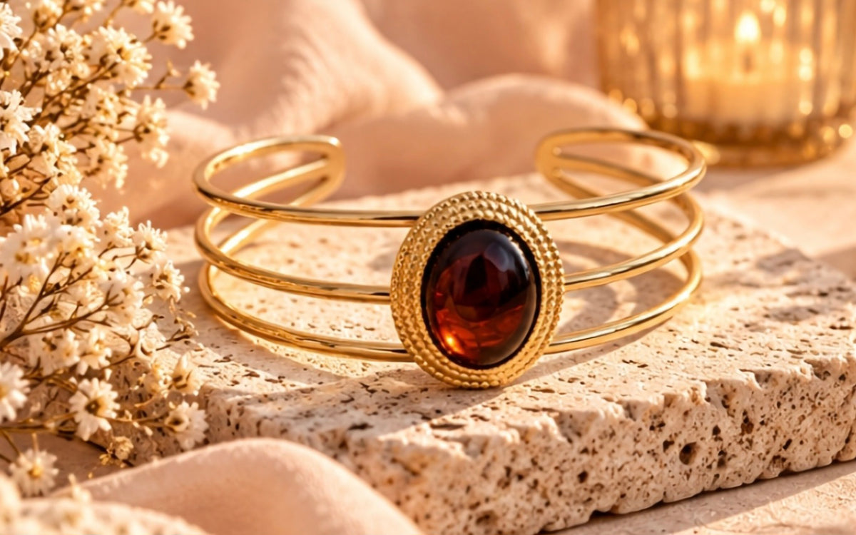 Bracelet 3 rangs et resine ambre