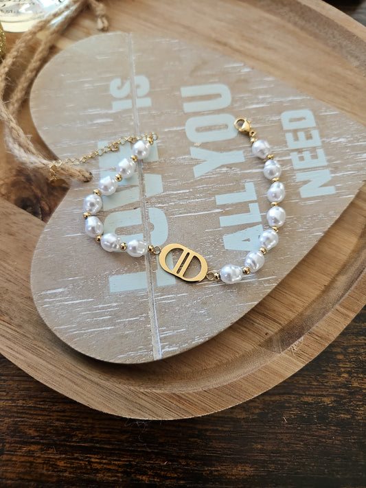 Bracelet perle grain plat