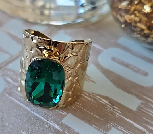 Bague large cristal vert