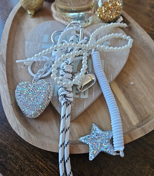 Grigris sac coeur plat strass argent coeur argent