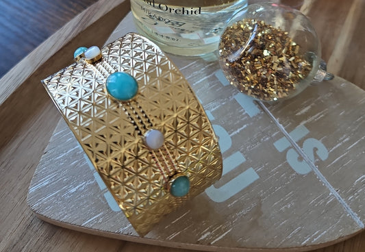 Bracelets manchette losange pierre bleue nacre