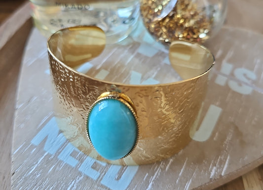 Bracelets manchette pierre bleue ovale