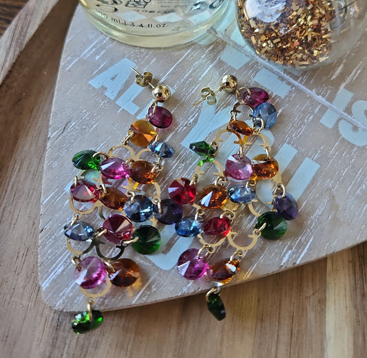 Boucles doreilles cristaux multicolores