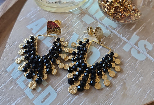Boucles d'oreilles pierres noires pendantes