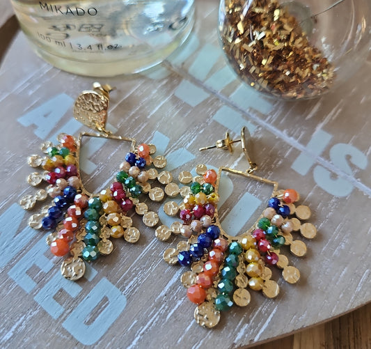 Boucles d'oreilles multicolores perles pendantes