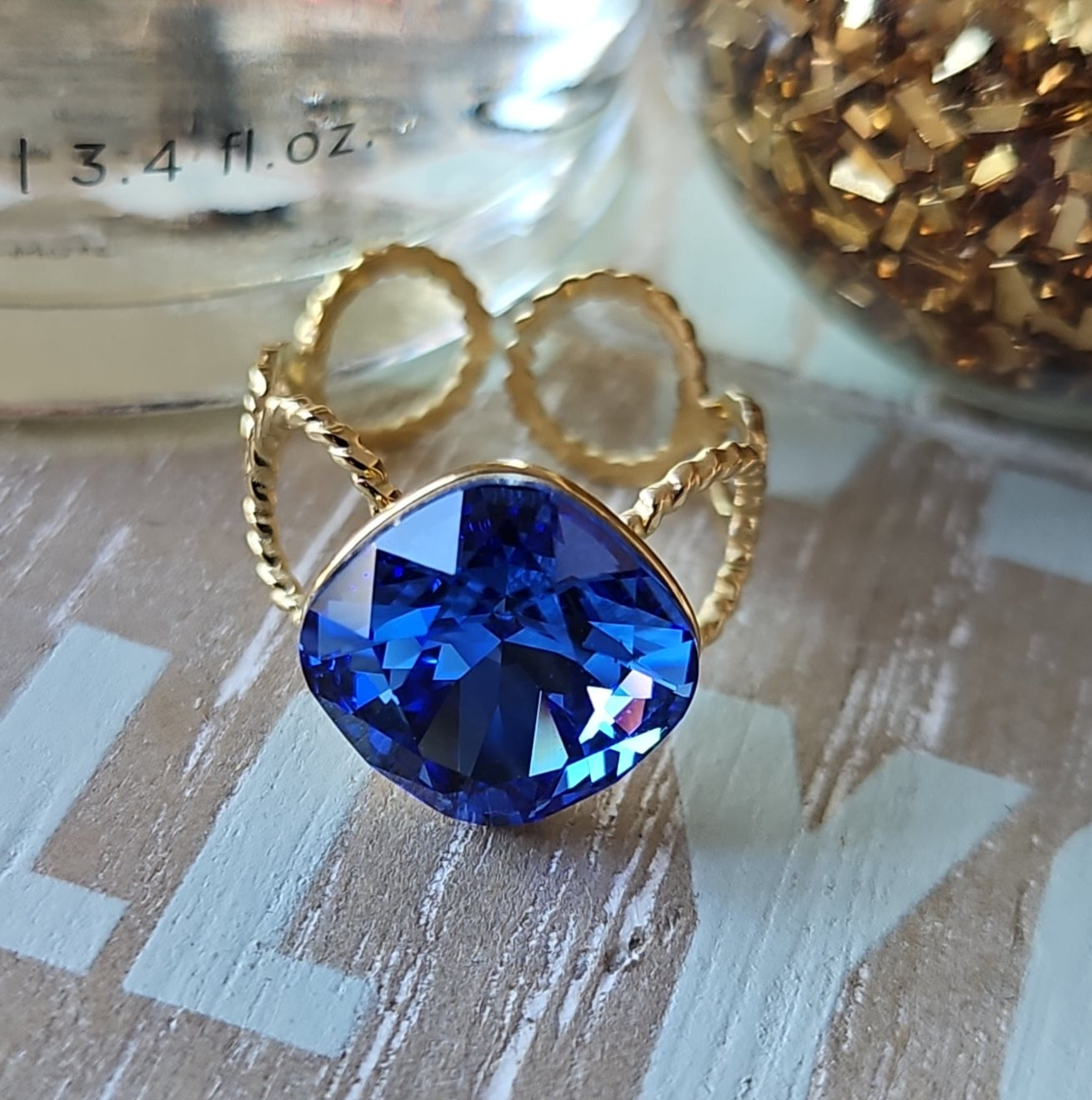 Blue Swarovski open ring