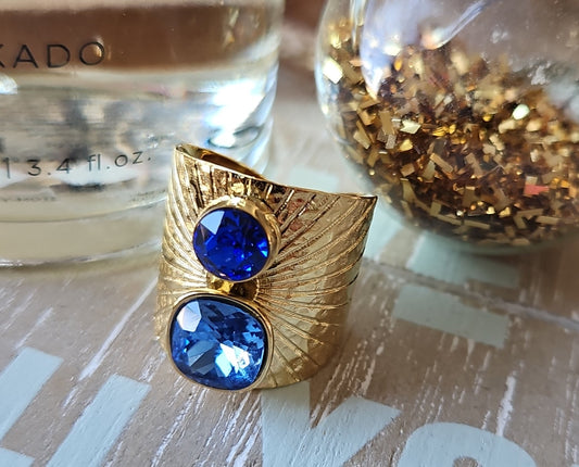 Bague swarovski bleue 2 pierres