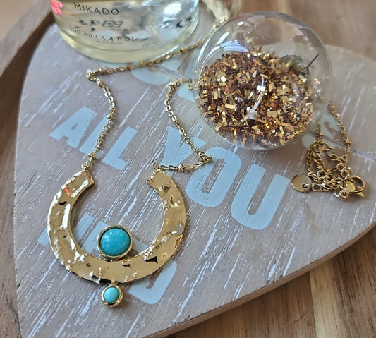 Collier pierre turquoise semi anneau