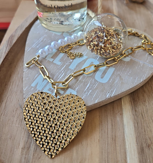 Collier coeur et perle