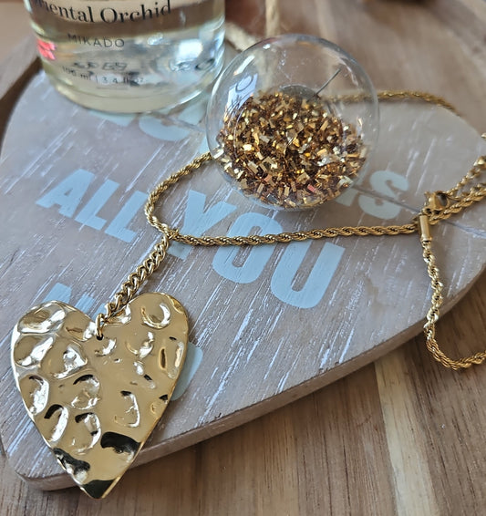 Collier  coeur plat chaine tressée