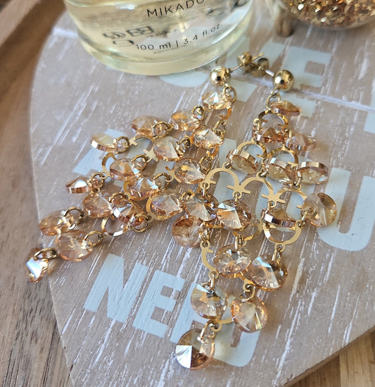 Boucles d'oreilles cristaux  or