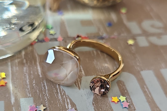 Off-white pink Swarovski ring