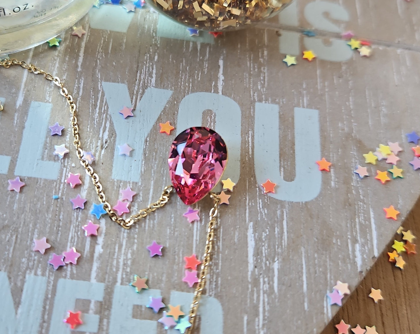 Swarovski pink drop necklace