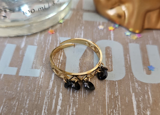 Bague cristaux noir fine