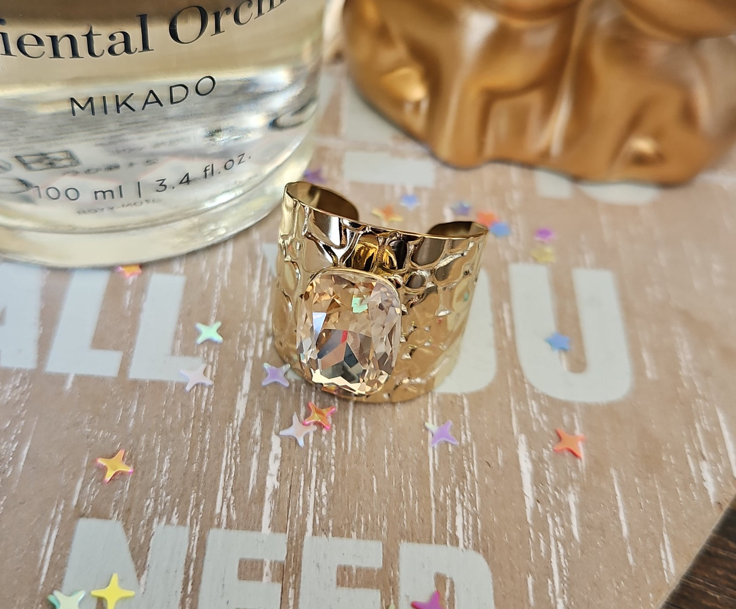 Bague swarovski champagne rectangulaire