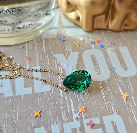 Collier Swarovski goutte vert foncé
