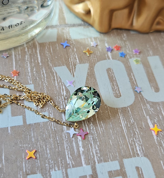 Collier goutte Swarovski vert clair transparent