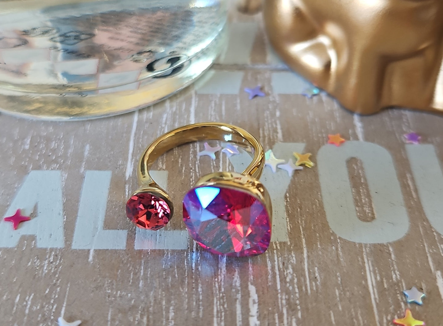 Bague swarovski rose irisé
