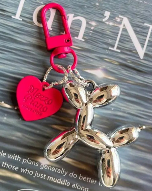 Grigris sac chien argent coeur rouge