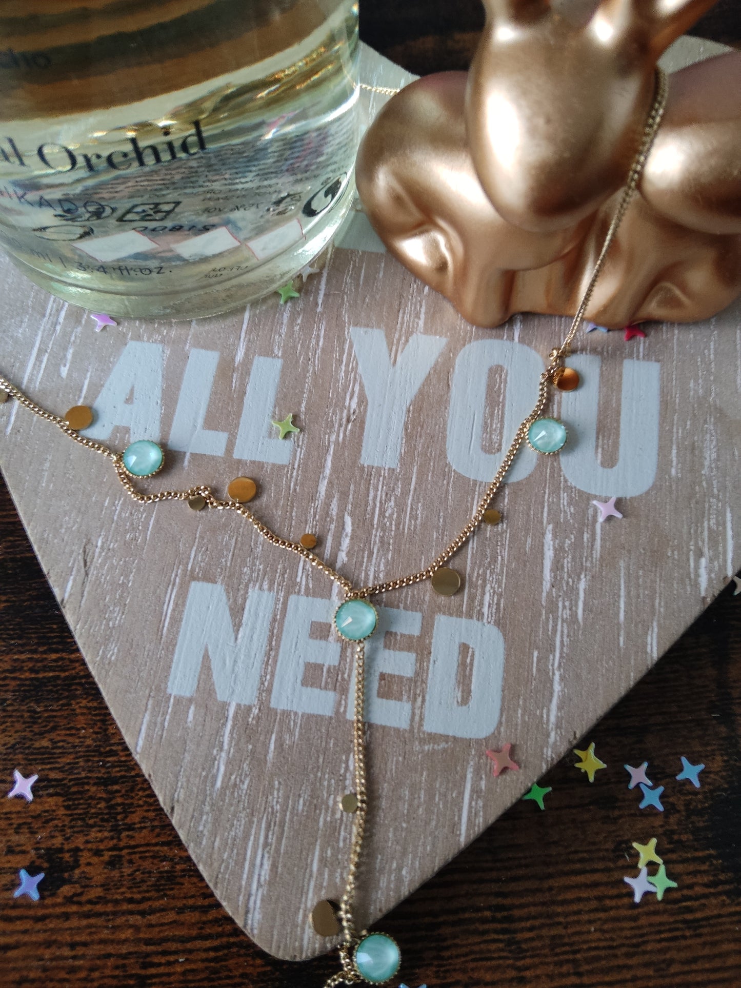 Collier et Swarovski vert givré