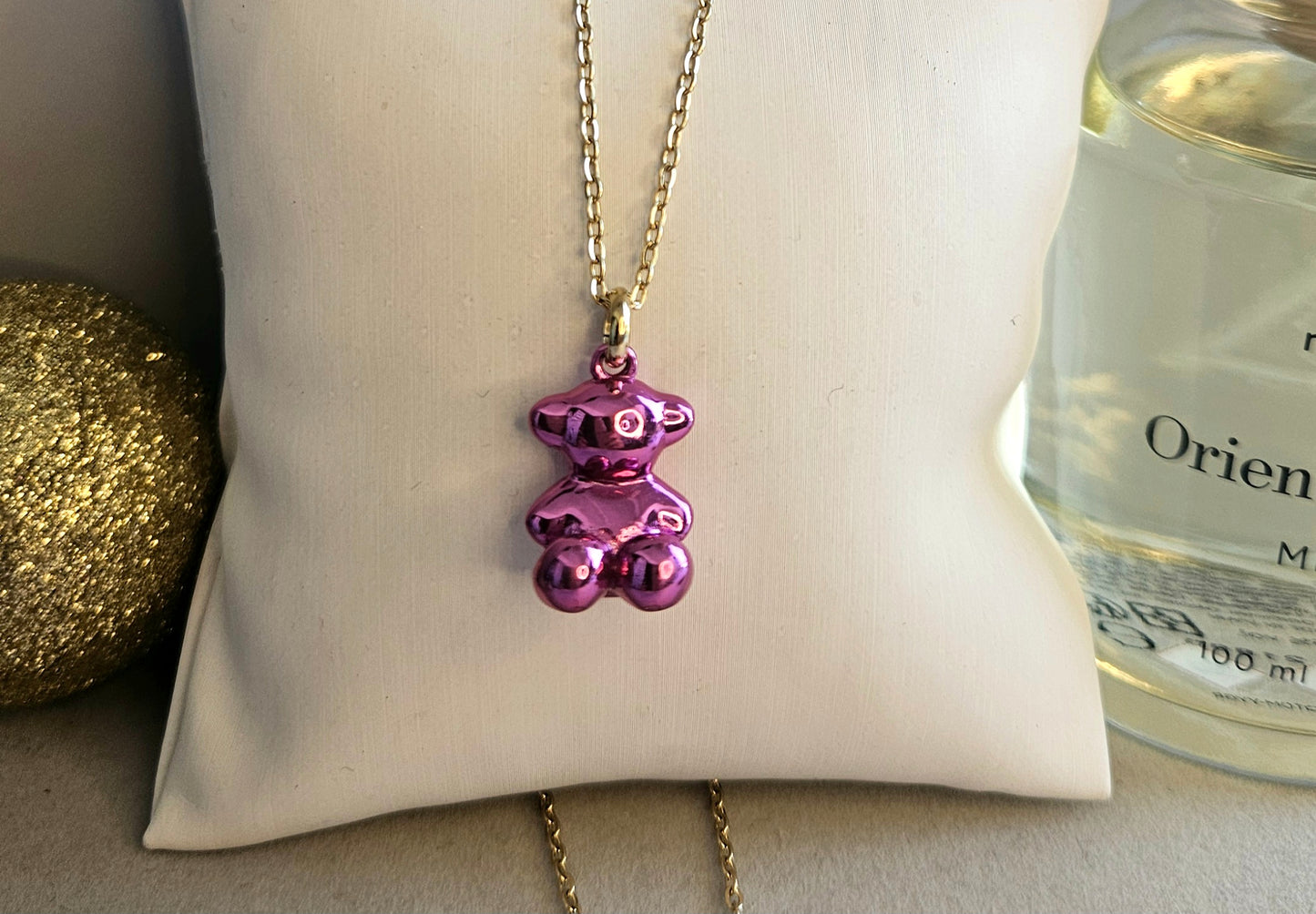 Collier nounours rose