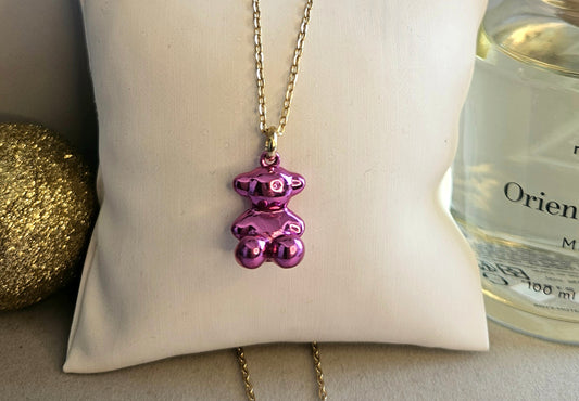 Collier nounours rose