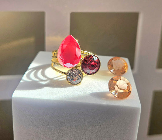 Bague 3 cristaux rouge givre