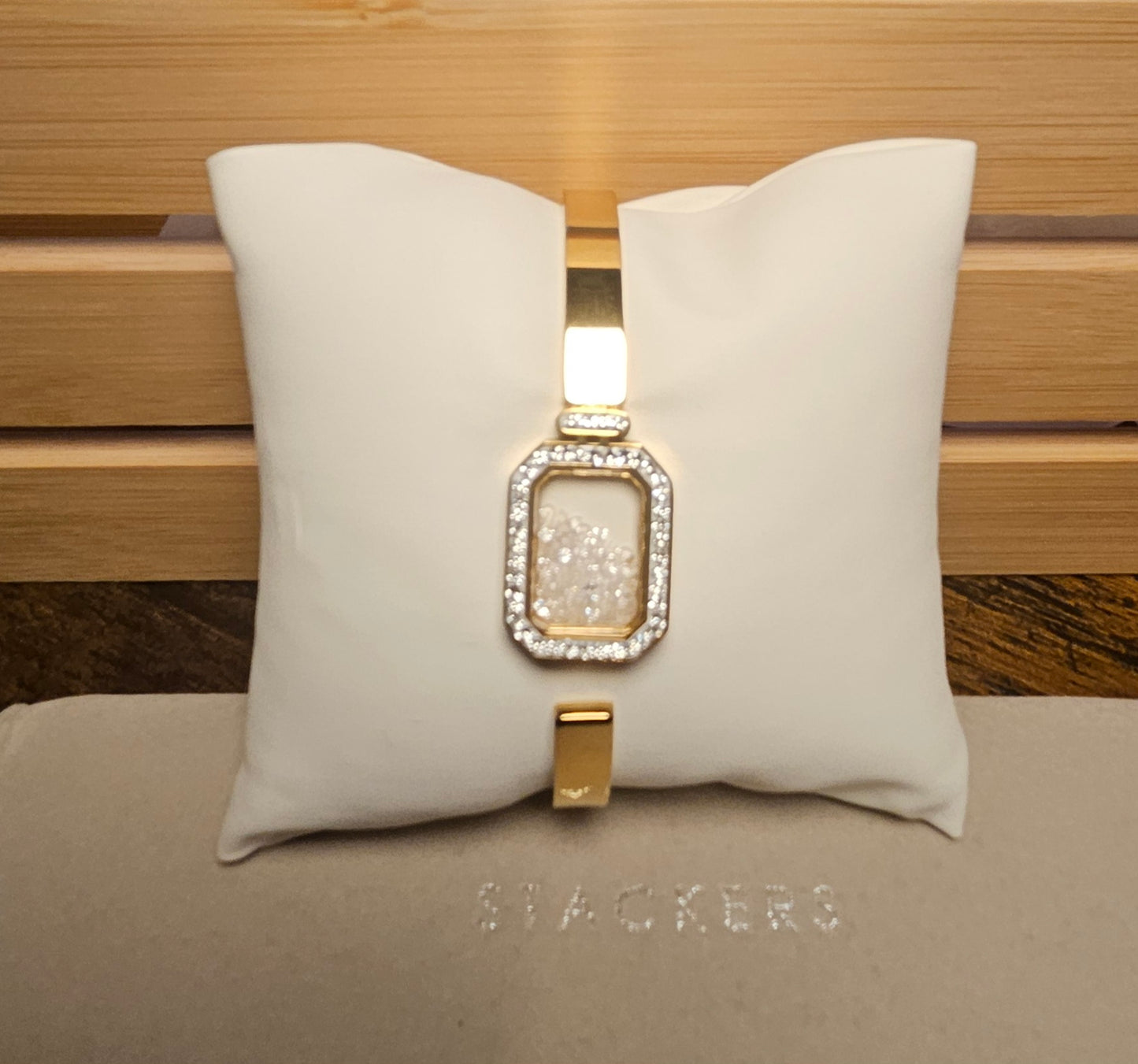 Bracelet jonc rectangle strass et cristal montre