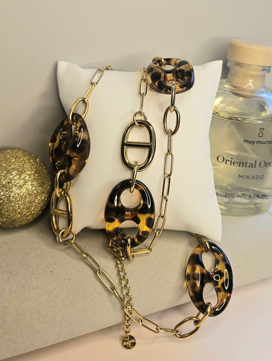 Collier sautoir léopard