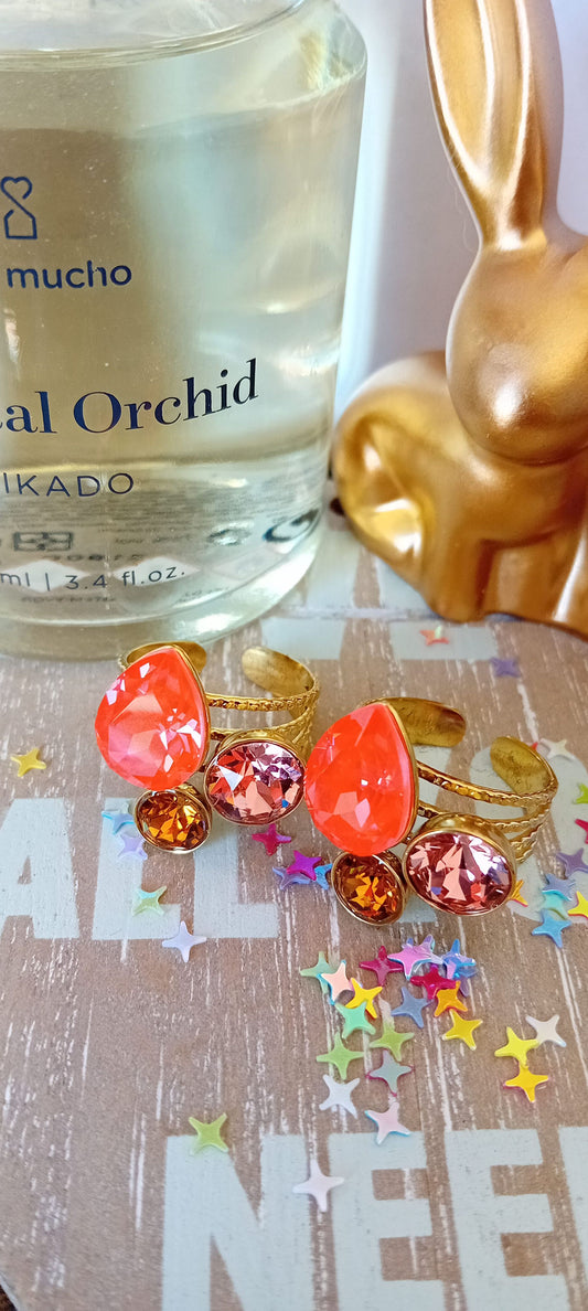 Bague swarovski goutte orange fluo
