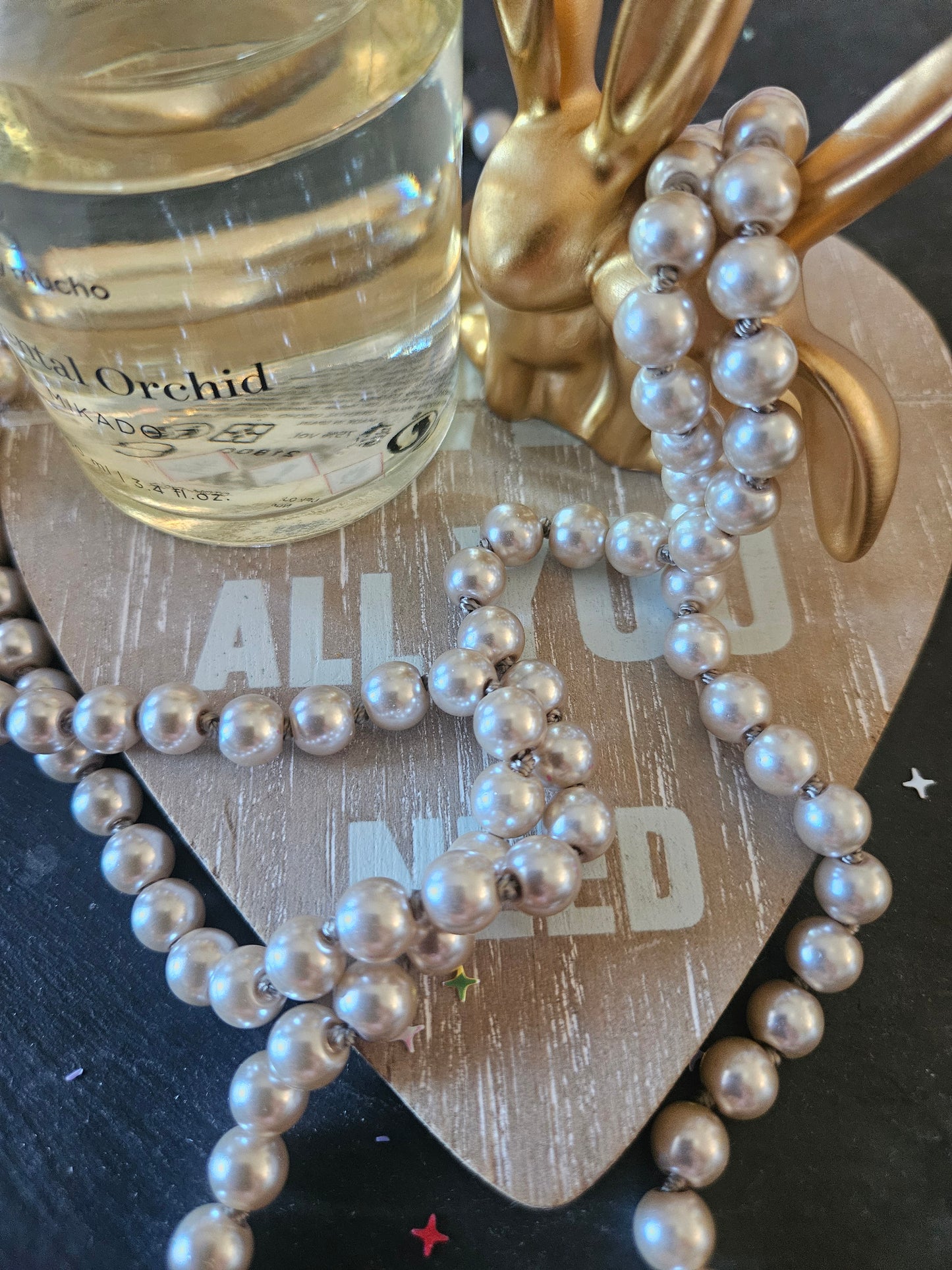 Collier sautoir perle champagne