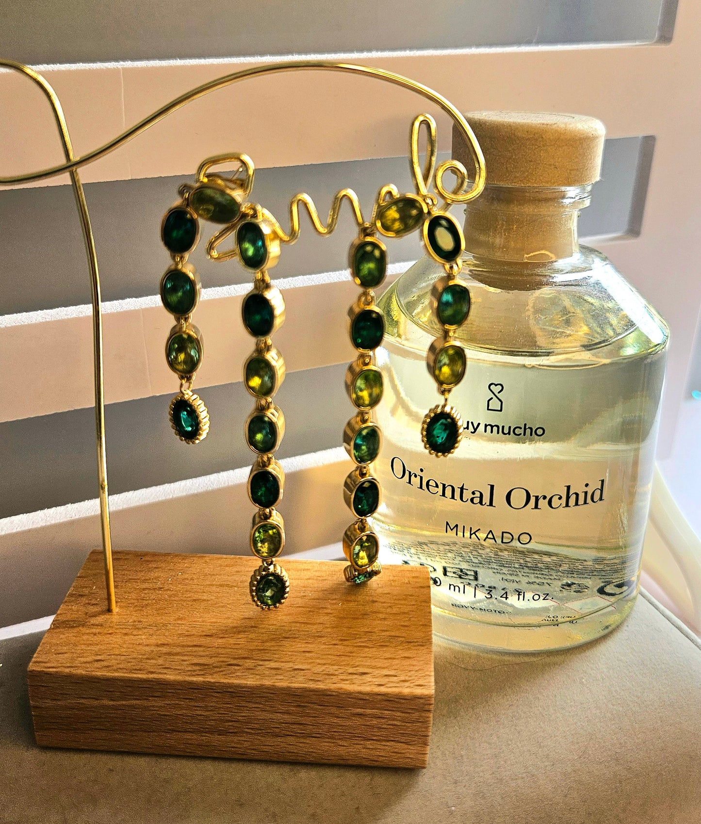 Boucles d'oreilles rivière cristal verte