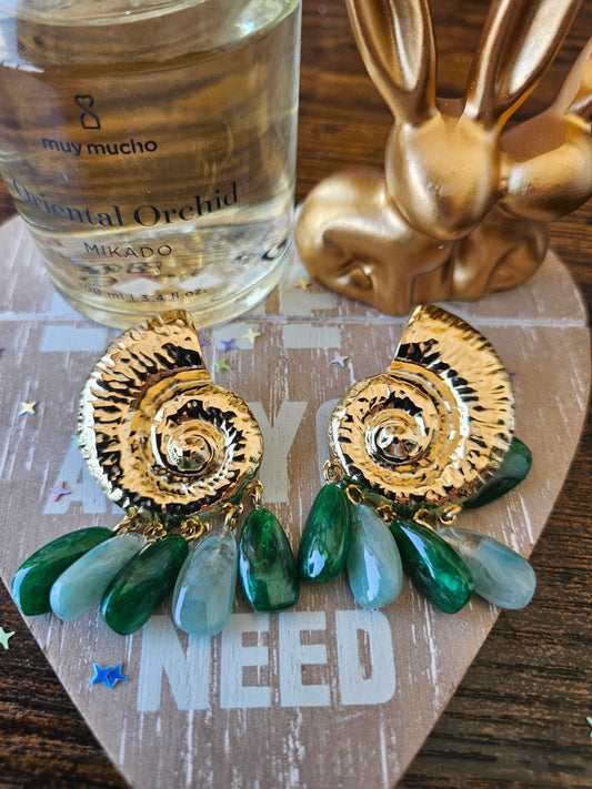 Boucles d'oreilles coquillage escargot vert