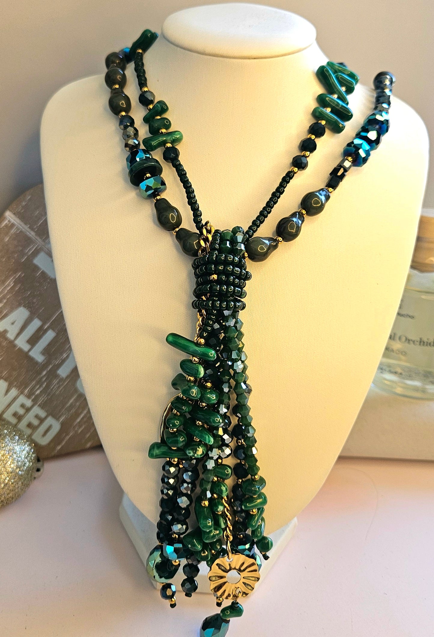 Collier sautoir cristal vert