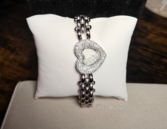 Bracelet argent coeur montre et cristal