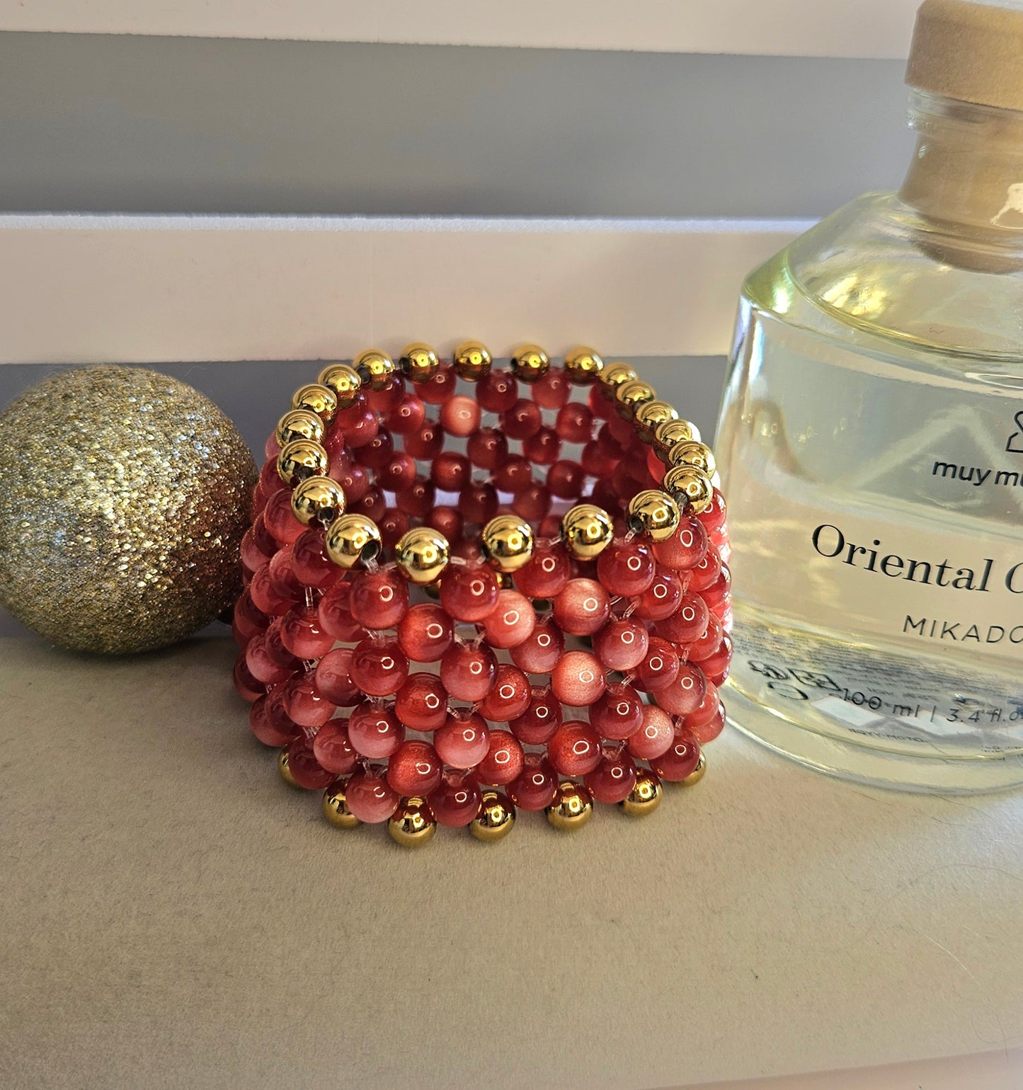 Bracelet élastique perle rouge