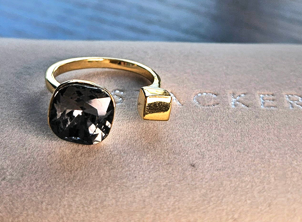 Bague cristal grise et acier double