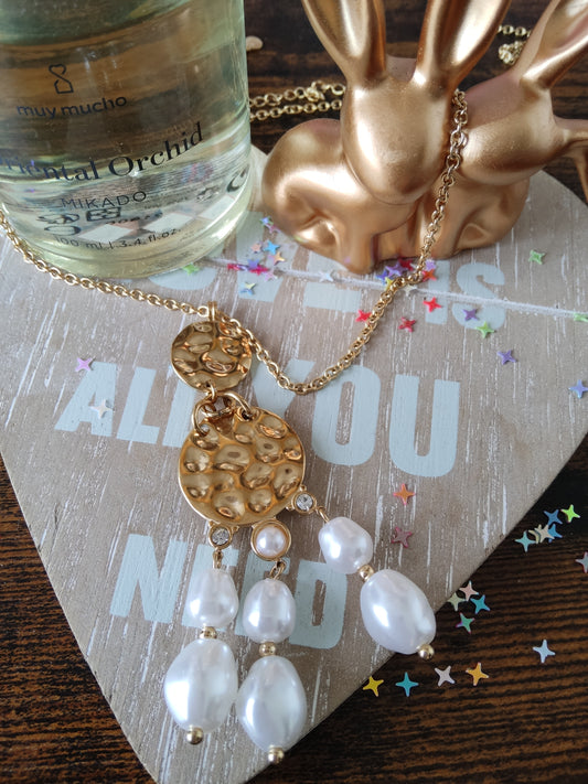 Collier perle et acier martelé