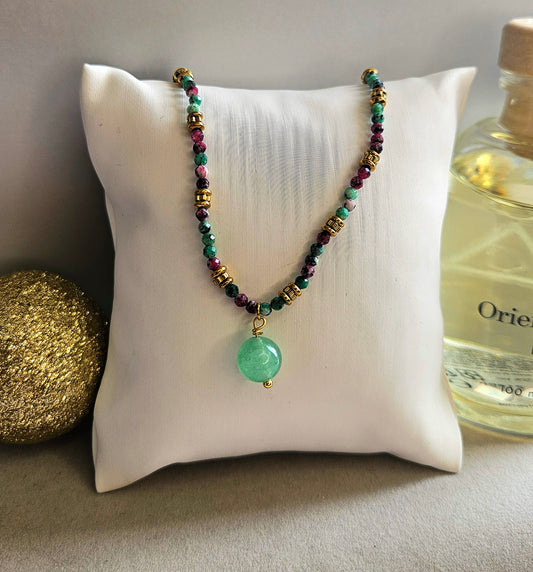 Collier pierre naturelle verte