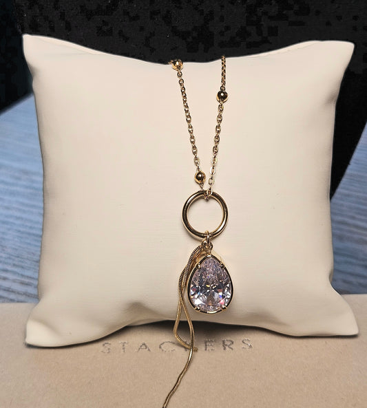 Collier grande goutte cristal et chaine serpent