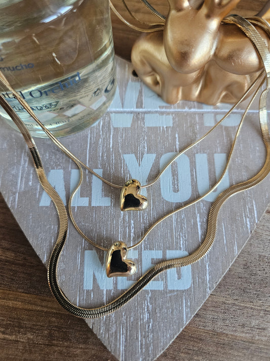 Collier triple chaîne 2 cœurs