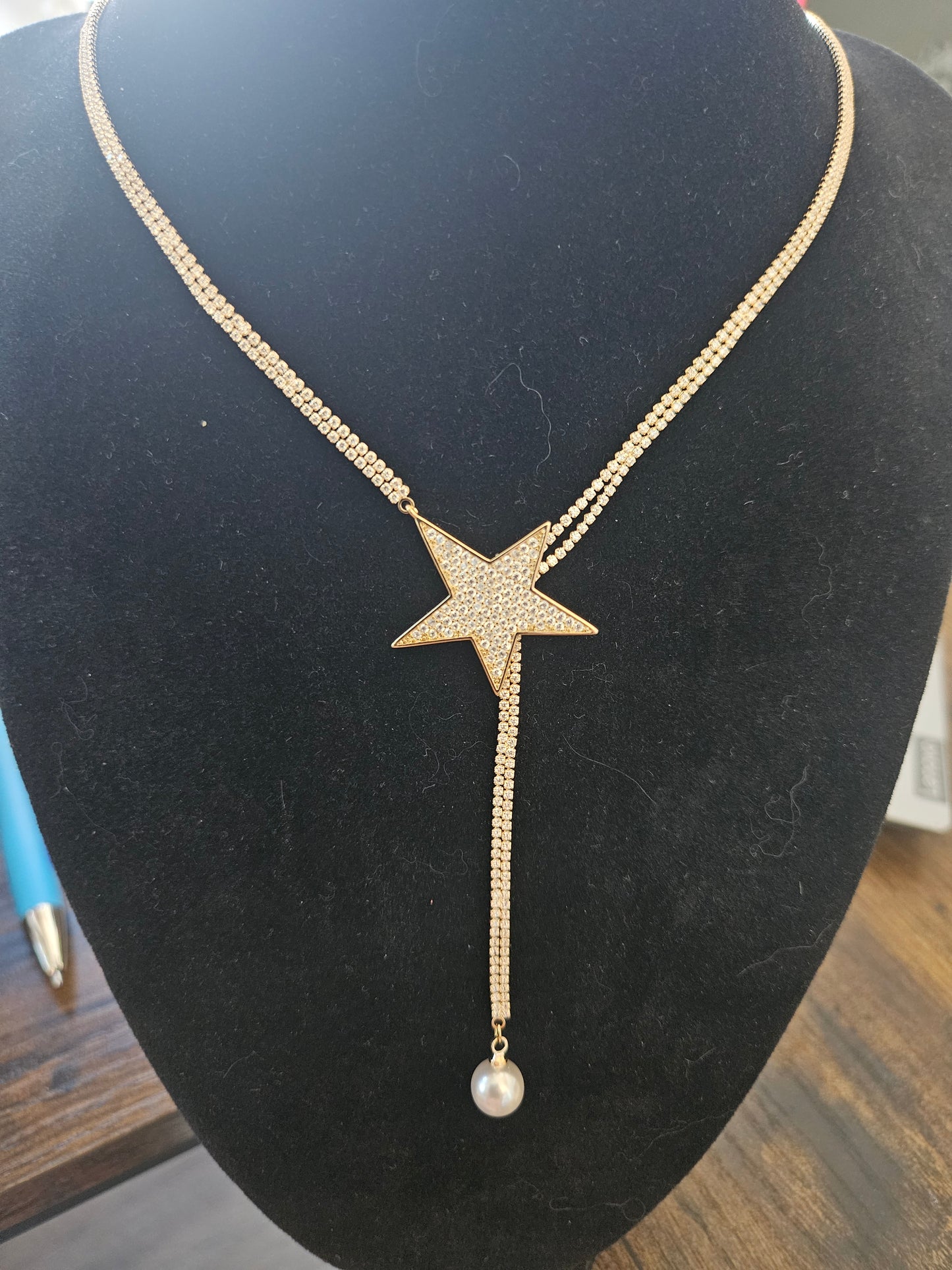 Collier sautoir étoile strass et perle