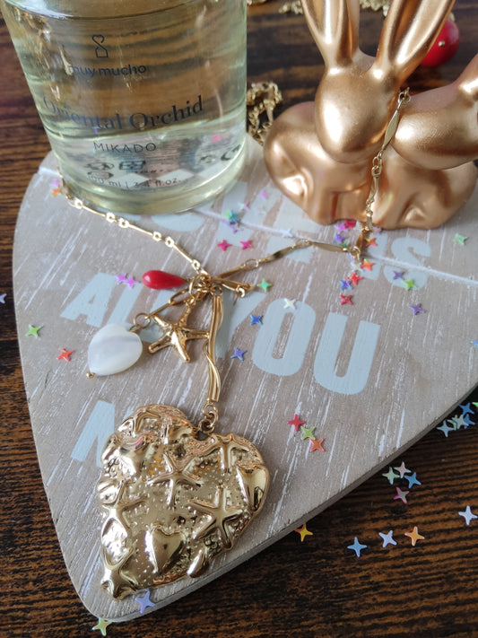 Collier cœur martelé étoile cœur nacre