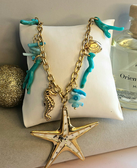 Collier etoile bleu hypocampe