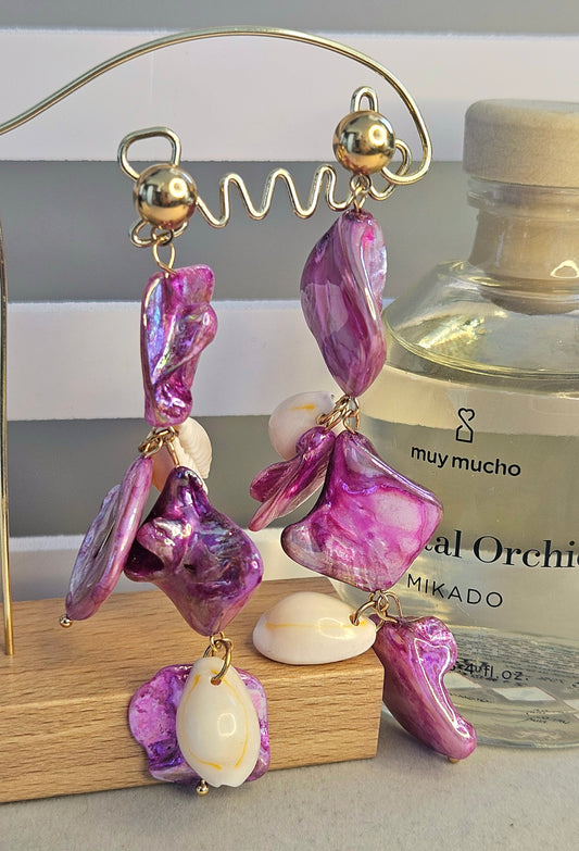 Boucles d'oreilles violette coquillage